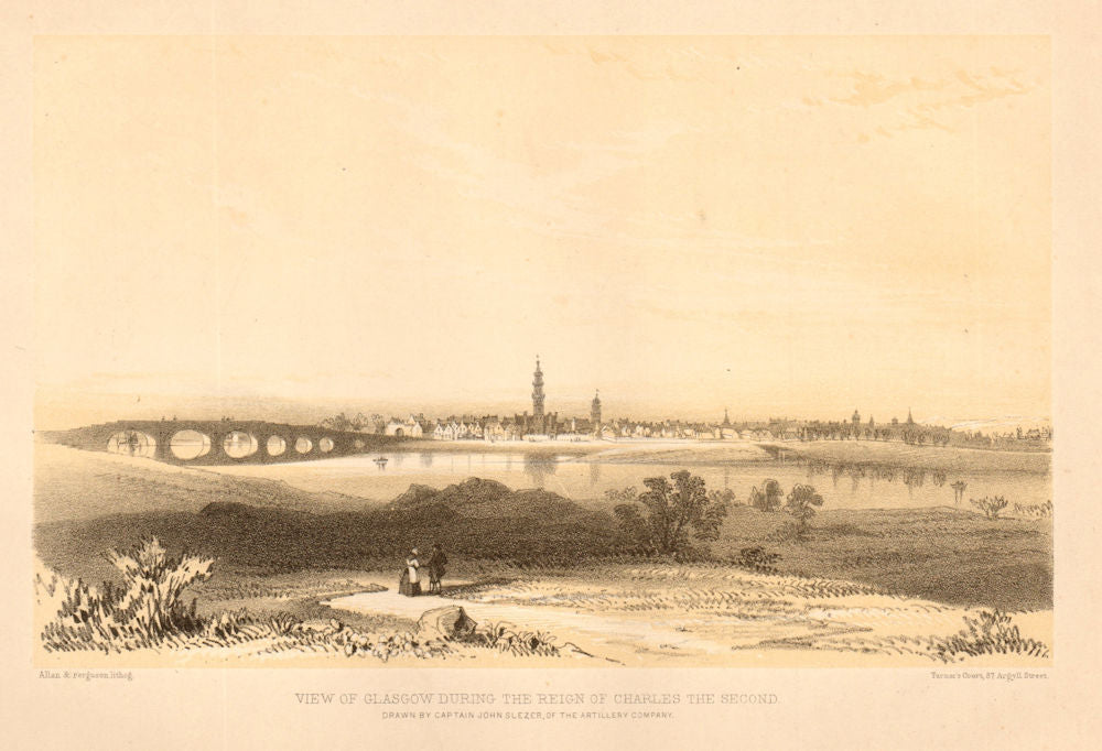 View of Glasgow during the reign of Charles the Second 1848 old antique print